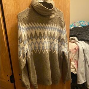 Cozy Brown and Blue Turtleneck Sweater